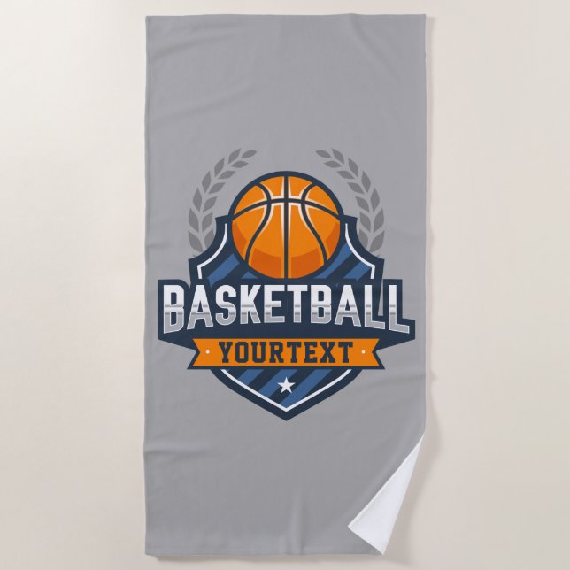 Basketball Player ADD NAME Varsity School Team Beach Towel (Front)