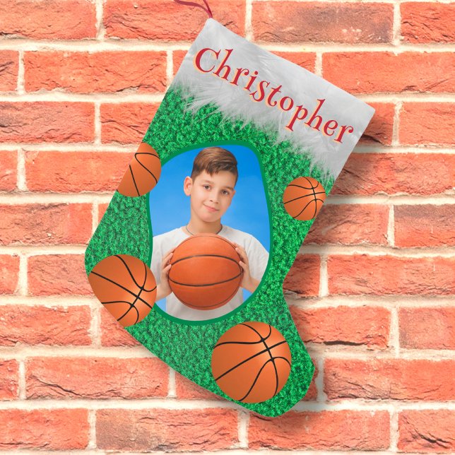 Basketball Player Basketball Coach Photo Name Cool Small Christmas Stocking (Creator Uploaded)