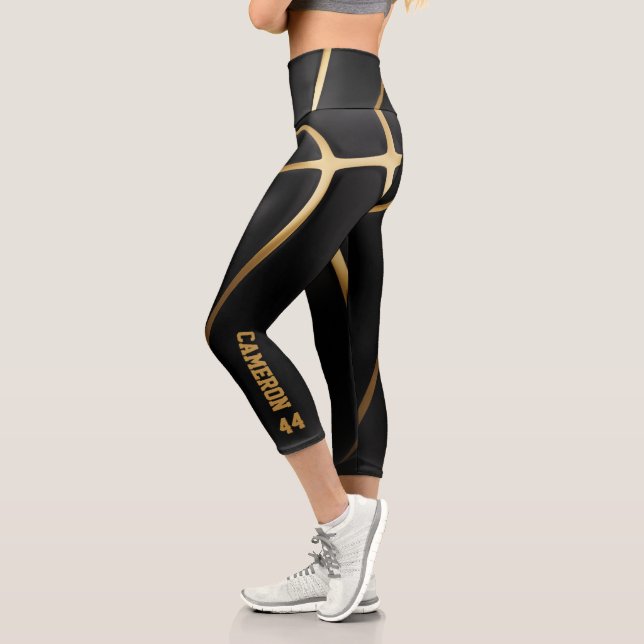 Basketball Player Black & Gold Capri Leggings (Left)