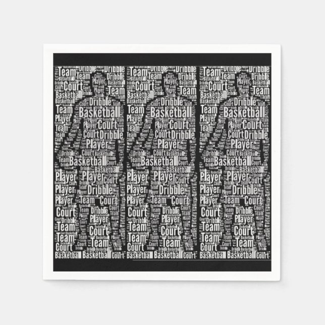 Basketball Player Black White Paper Napkins (Front)