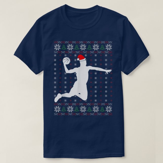 Basketball Player Christmas Sport Ugly XMas Pajama T-Shirt (Design Front)