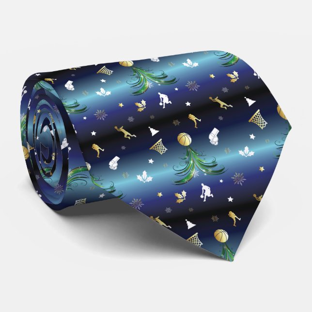 Basketball Player Christmas Tree Neck Tie (Rolled)