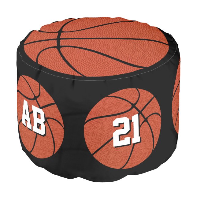 Basketball Player Custom Initials and Number Pouf (Angled Front)