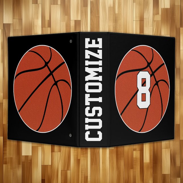 Basketball Player Custom Jersey Number & Team Name 3 Ring Binder (Custom basketball binder with personalized team or player name and player number.)