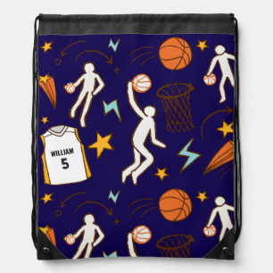 Basketball Player Custom Name Number Navy Blue Drawstring Bag