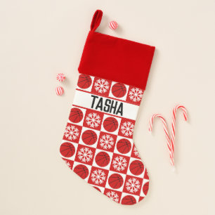 Basketball Player Custom Name Red and White Sports Christmas Stocking