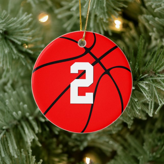 Basketball Player Custom Number Christmas Colors Ceramic Ornament (Tree)