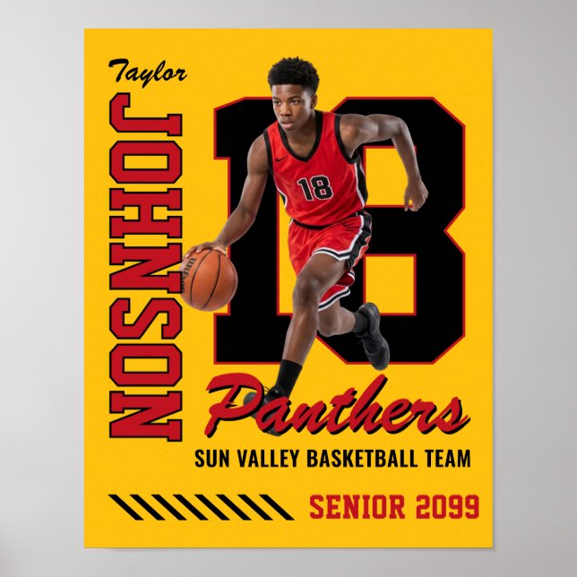 Basketball Player Custom Photo Jersey Number Red Poster (Front)