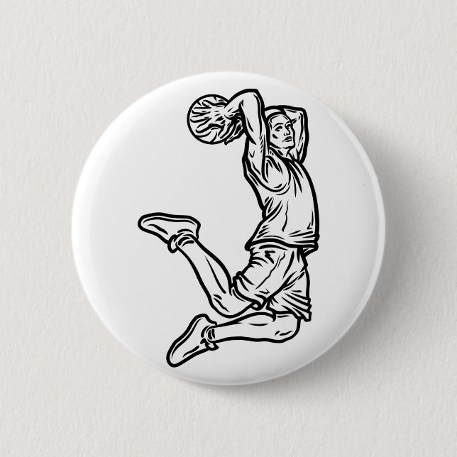 Basketball Player Doing Slam Dunk Dark Design Button (Front)