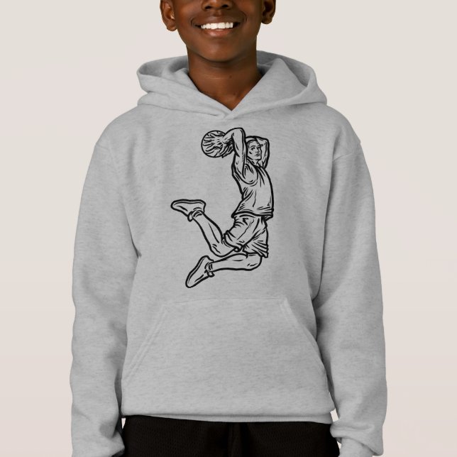 Basketball Player Doing Slam Dunk Dark Design Hoodie (Front)