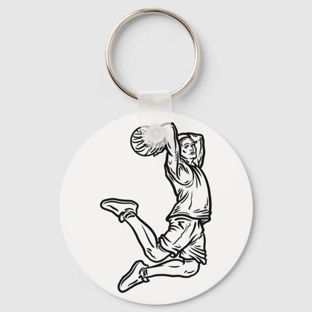 Basketball Player Doing Slam Dunk Dark Design Keychain (Front)