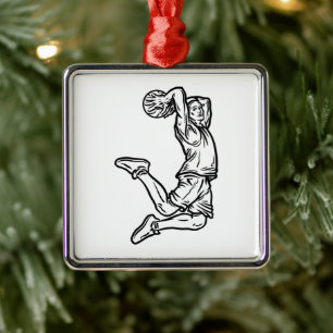Basketball Player Doing Slam Dunk Dark Design Metal Ornament