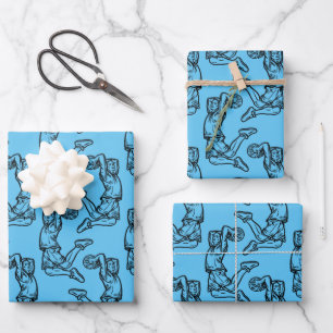 Basketball Player Doing Slam Dunk Dark Design Wrapping Paper Sheets
