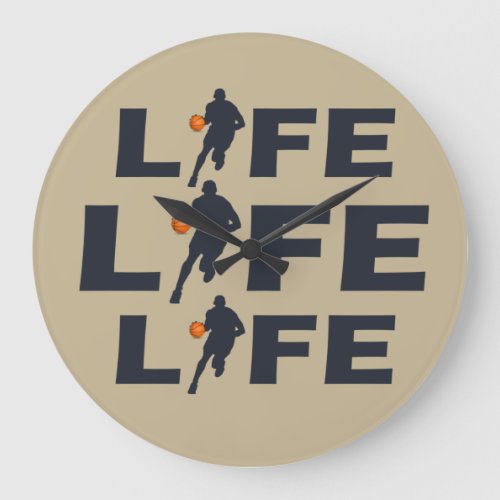 Basketball player dribble with orange ball large clock