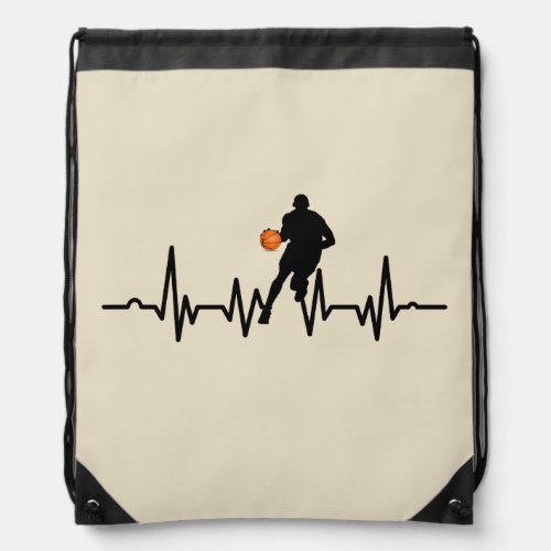 Basketball player dribbling heartbeat drawstring bag