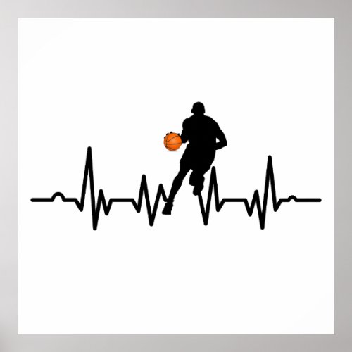 Basketball player dribbling heartbeat poster