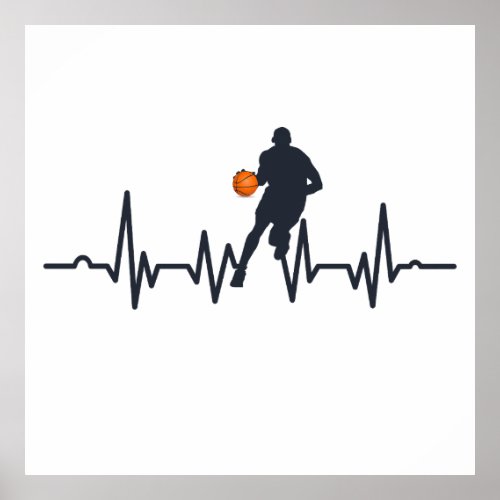 Basketball player dribbling heartbeat poster