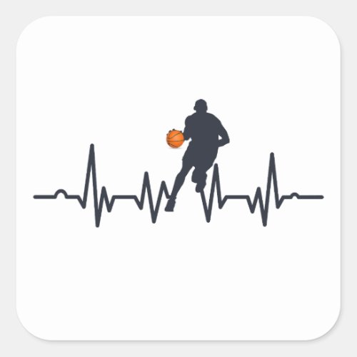 Basketball player dribbling heartbeat square sticker
