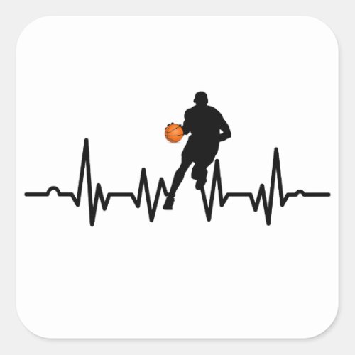 Basketball player dribbling heartbeat square sticker