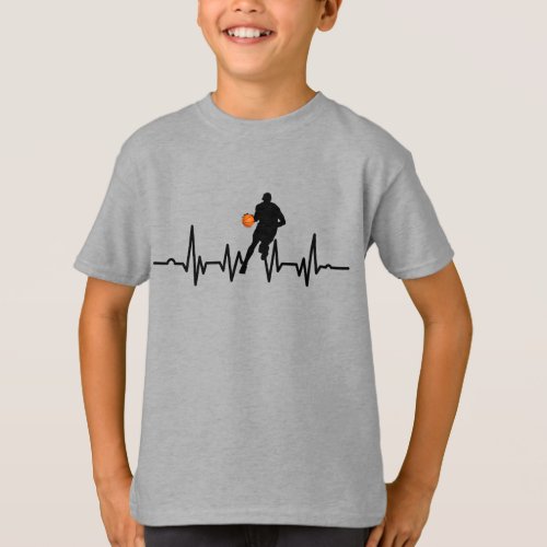 Basketball player dribbling heartbeat T_Shirt