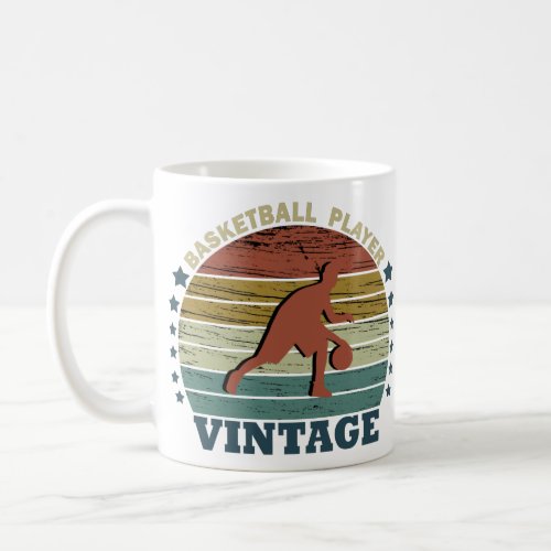 basketball player dribbling retro sunset style coffee mug