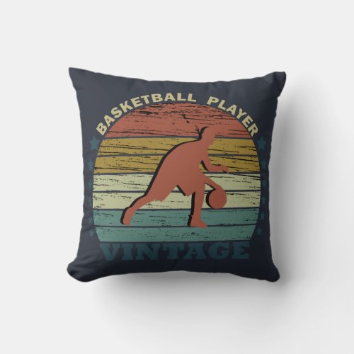 basketball player dribbling retro sunset style throw pillow