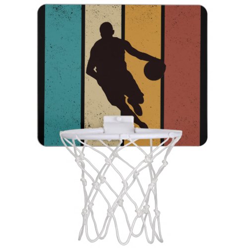 Basketball player dribbling vintage retro style mini basketball hoop
