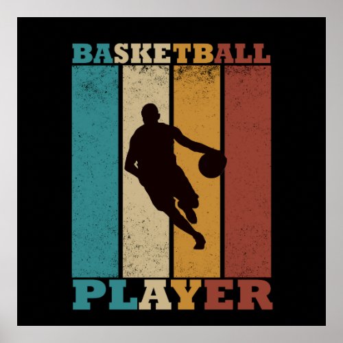 Basketball player dribbling vintage retro style poster