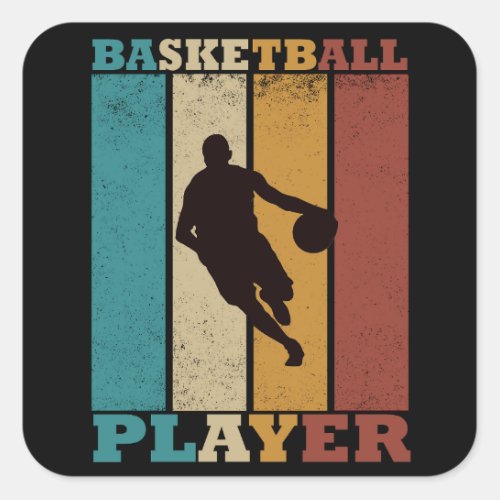 Basketball player dribbling vintage retro style square sticker