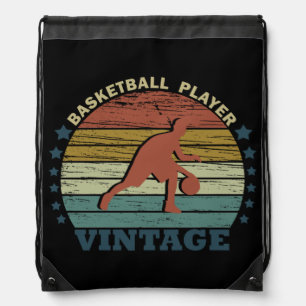Basketball player dribbling vintage retro sunset drawstring bag