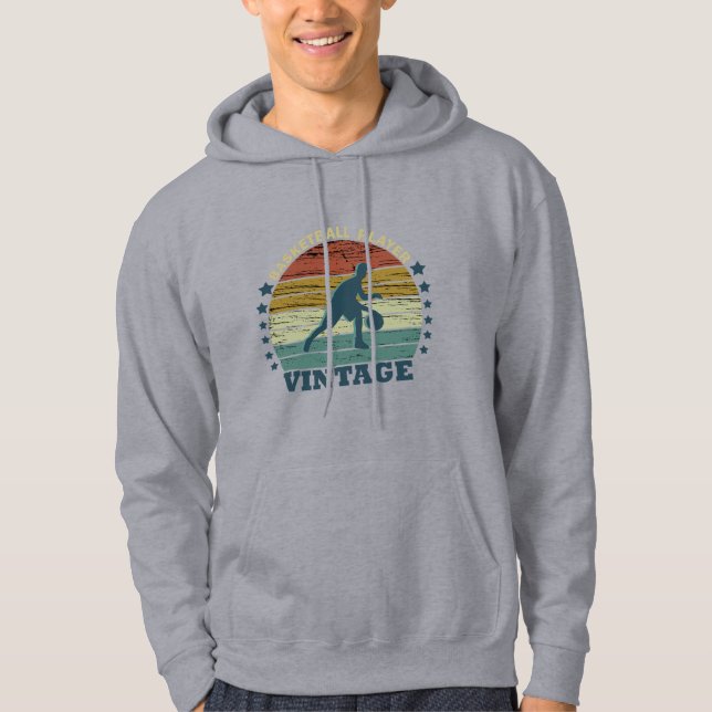Basketball player dribbling vintage retro sunset hoodie (Front)