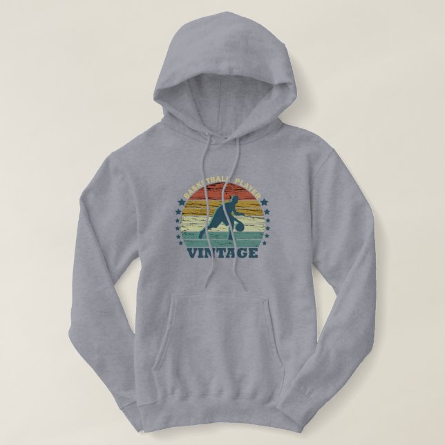 Basketball player dribbling vintage retro sunset hoodie (Design Front)