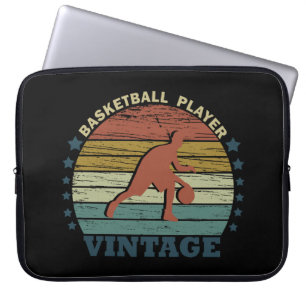 Basketball player dribbling vintage retro sunset laptop sleeve