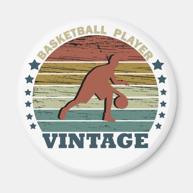 Basketball player dribbling vintage retro sunset magnet (Front)