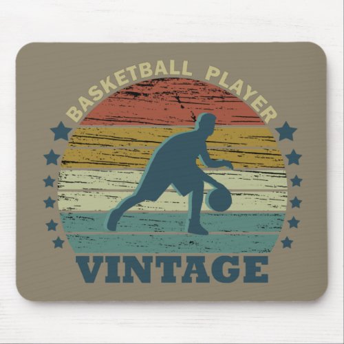 Basketball player dribbling vintage retro sunset mouse pad