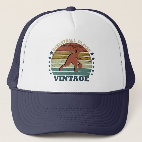 Basketball player dribbling vintage retro sunset trucker hat
