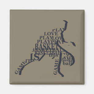 basketball player dribbling with full body text magnet
