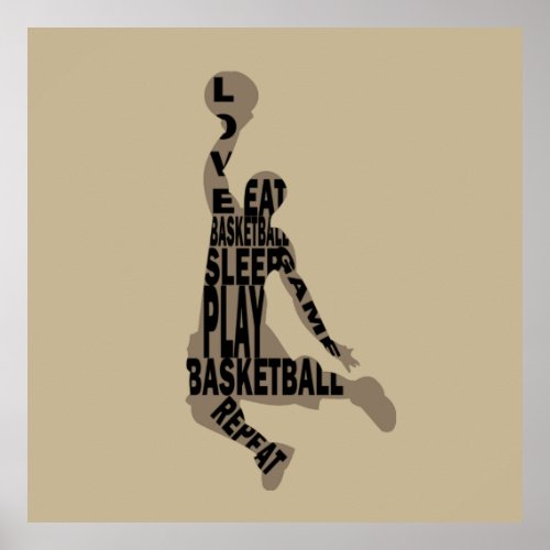 Basketball player dunk with full body text poster