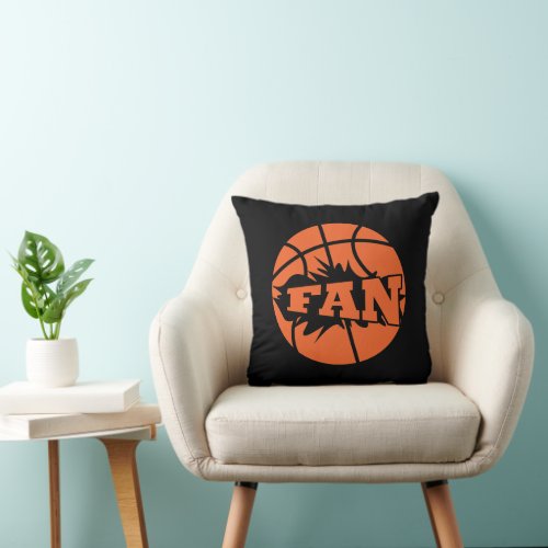 Basketball player fan orange ball throw pillow