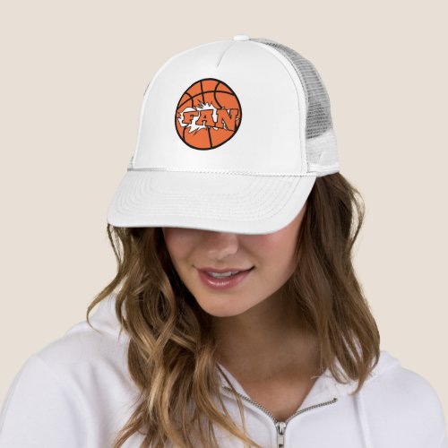 Basketball player fan orange ball trucker hat