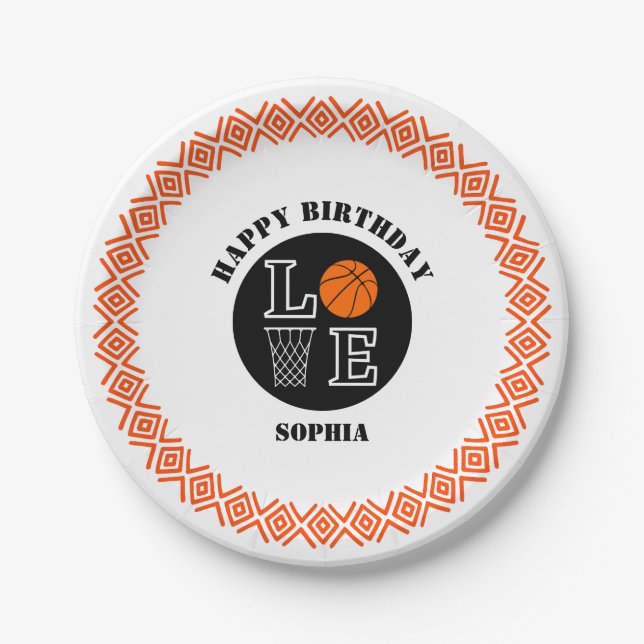 Basketball Player Girl, Basketball Girl  Birthday Paper Plates (Front)