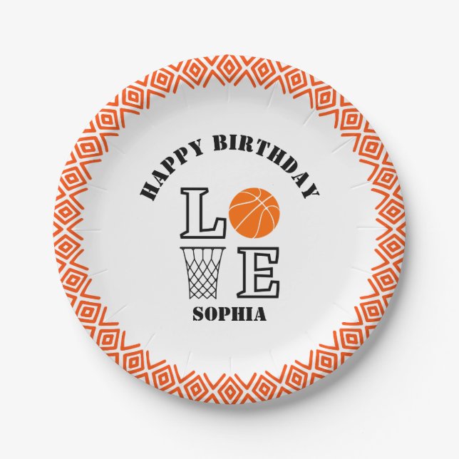 Basketball Player Girl, Basketball Girl  Birthday Paper Plates (Front)