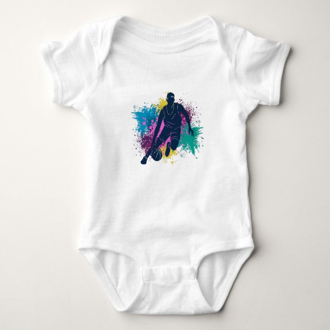 Basketball Player Grungy Color Splashes Baby Bodysuit (Front)