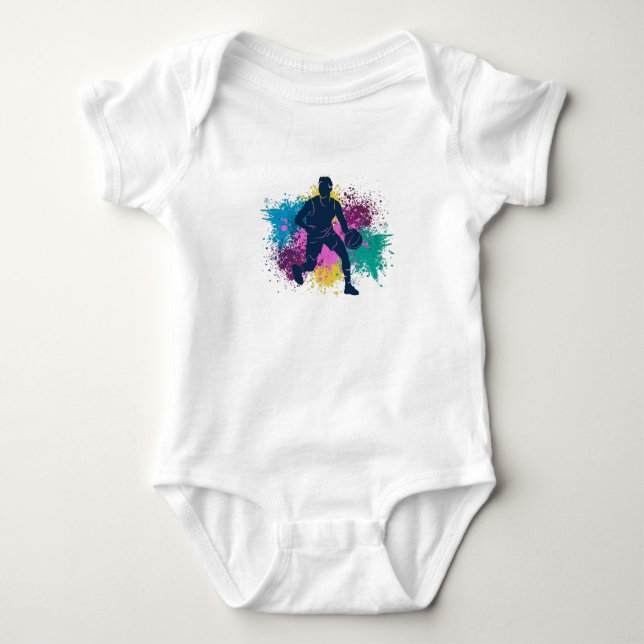 Basketball Player Grungy Color Splashes Baby Bodysuit (Front)