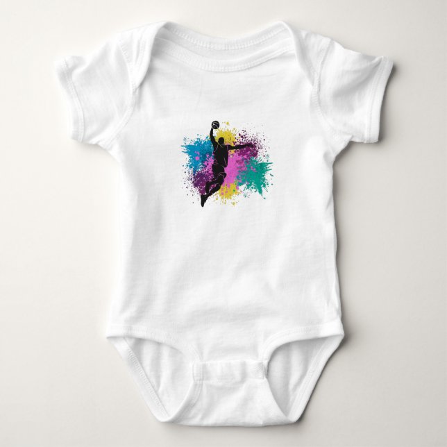 Basketball Player Grungy Color Splashes Baby Bodysuit (Front)