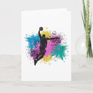 Basketball Player Grungy Color Splashes Card