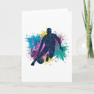 Basketball Player Grungy Color Splashes Card
