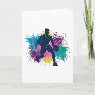 Basketball Player Grungy Color Splashes Card