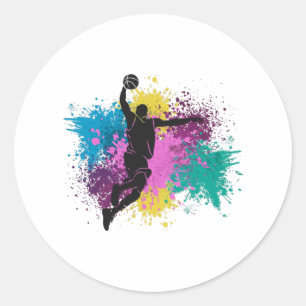 Basketball Player Grungy Color Splashes Classic Round Sticker