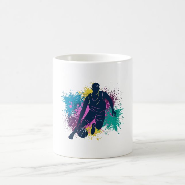 Basketball Player Grungy Color Splashes Coffee Mug (Center)